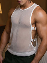 Men's Y2K Avant-Garde Sheer Mesh D-Ring Buckle Open-Side Tank SKUL74578