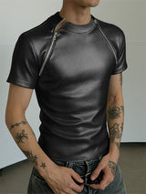 Mens Glitter Zipper Short Sleeve T-Shirt SKUL17041