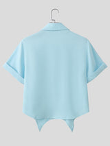 Men's Extra-Long Pointed Collar Asymmetrical Cropped Short Sleeve Shirt SKUL61699