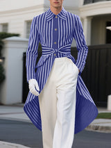 Men's Striped Twist Belt Long Sleeve Blazer SKUL33053