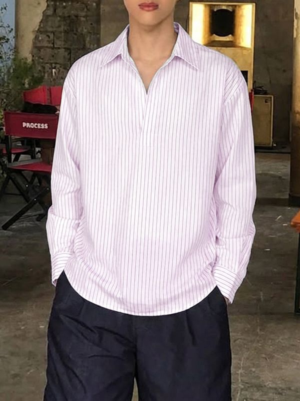 Men's Stripe Collar Long Sleeve Shirt SKUL51263