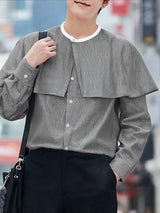 Men's Stripe Fake Two Piece Design Long Sleeve Shirt SKUL47788