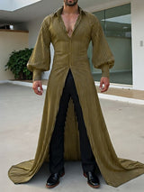 Men's Striped Long Hem Puff Sleeve Shirt SKUL40322