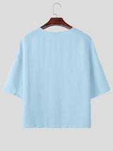 Men's Solid Color Textured Drop Shoulder T-shirt SKUL60136