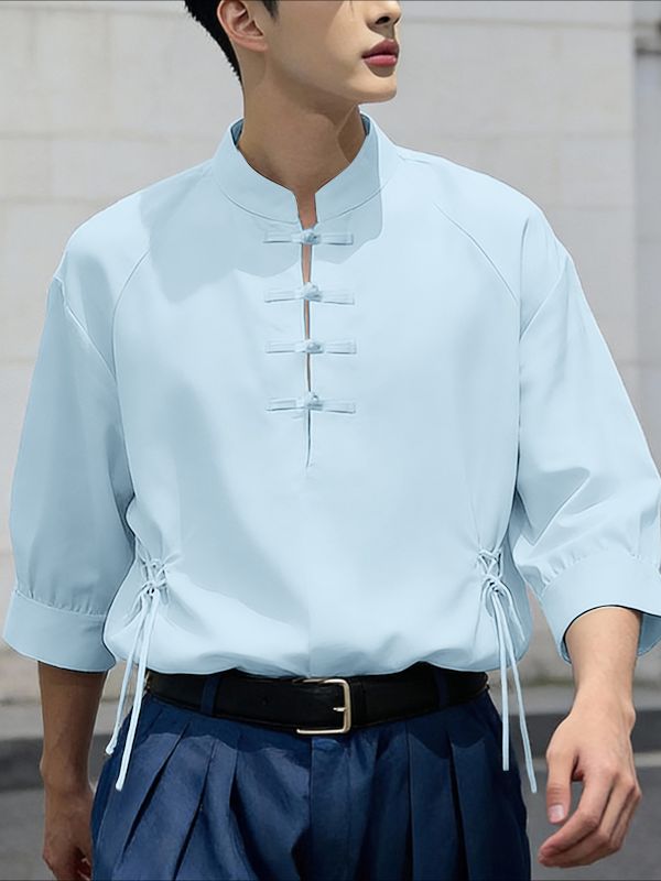 Men's Solid Color Chinese Knot Tie Shirt SKUL53013