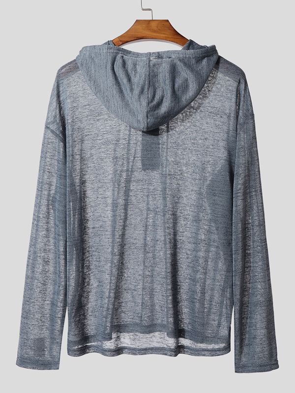 Men's Semi-Sheer Hooded Long Sleeve T-Shirt SKUL34045