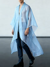 Men's Solid Color Sheer Mesh Loose Fit Cardigan SKUL47710