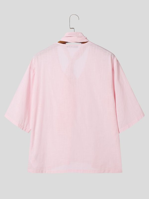 Men's Avant-Garde Tie-Neck Draped Boxy T-shirt SKUL60233