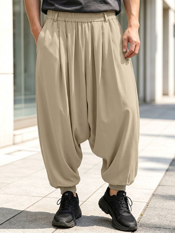 Men's Avant-Garde Darkwear City Walk Loose Baggy Cuffed Hem Drape Pant SKUL85505