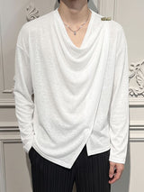 Men's Avant-Garde Asymmetrical Draped Cowl Neck Semi-Sheer T-shirt SKUL77324