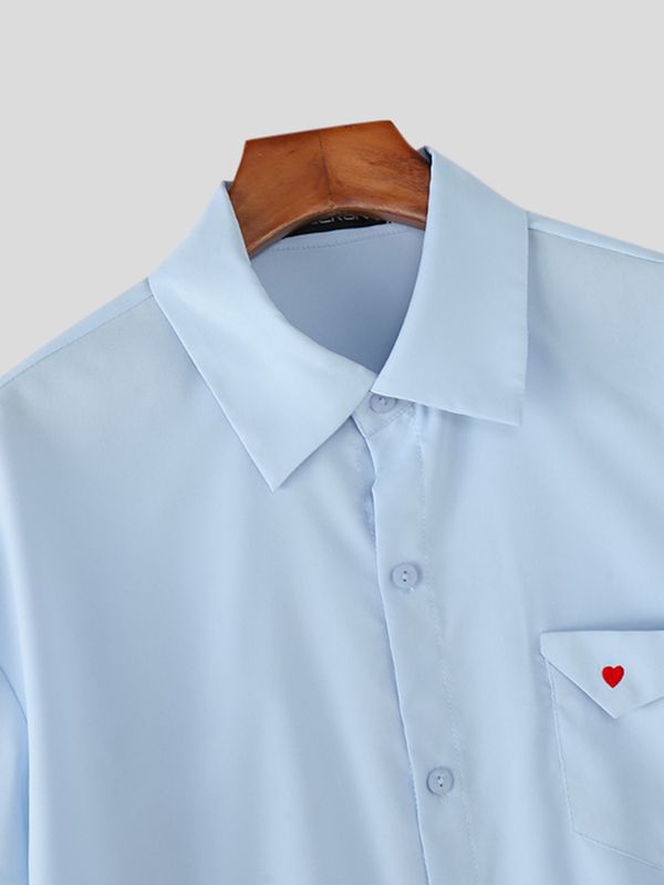 Men's Heart Embroidery Short Sleeve Shirt SKUL54730