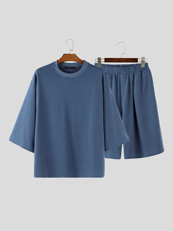 Men's Solid Color Crew Neck Two Pieces Outfit SKUL54069