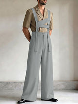 Men's Avant-Garde Deconstructed Cross-Strap High-Waist Wide-Leg Jumpsuit SKUL73615