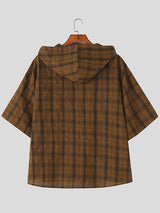 Mens Plaid Hooded Short Sleeve Shirt SKUL21113