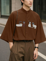 Men's Cartoon Embroidered Half Sleeve Shirt SKUL40127