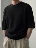 Mens Knit Hollow Solid Short Sleeve T-Shirt SKUK12378