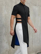 Men's Deconstructed Cut Out Long Hem Short Sleeve Shirt SKUL54570