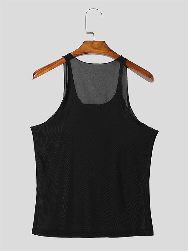 Mens Solid Color Sheer Casual Tank SKUK97830