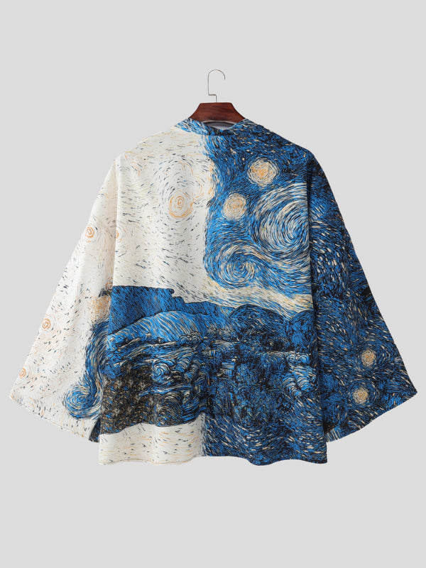 Men's Starry Print Oversized Long Sleeve Cardigan SKUL21156