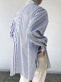 Mens Irregular Striped Patchwork Lapel Casual Shirt SKUK41846
