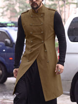Men's Avant-Garde Victorian Military Longline Sleeveless Trench Waistcoat SKUL79527