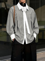 Men's 3D Floral Decoration Striped Long Sleeve Shirt SKUL48017