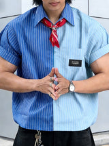 Men's Striped Contrast Color Short Sleeve Shirt SKUL55294