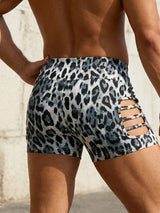 Men's Wild Jungle Instinct Leopard Print Side Cutout Fitted Short SKUL69697