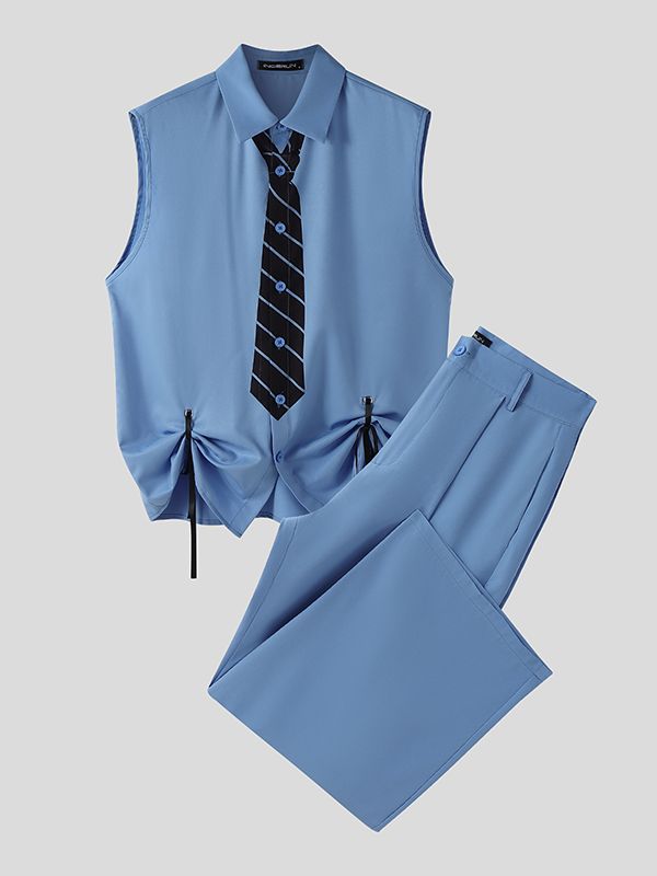 Men's Tie Print Sleeveless Two Pieces Outfit SKUL37678