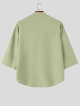 Men's Avant-Garde Zen Deep V-Neck Paneled Boxy Shirt SKUL63976