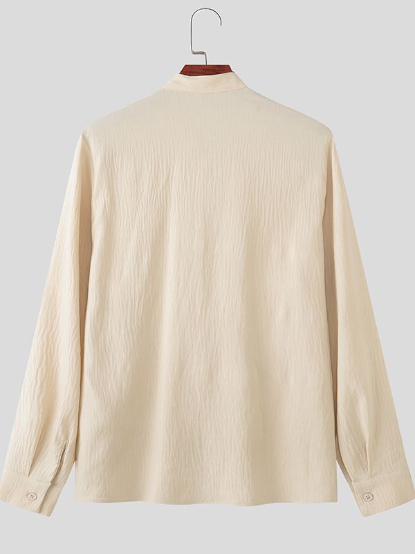 Men's French Ruffle Patchwork Design Long Sleeve Shirt SKUL47694