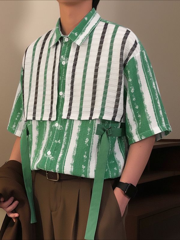 Men's Color Block Patchwork Half Sleeve Shirt SKUL39393