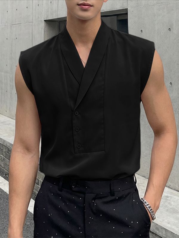 Men's Solid Color Lapel Button Tank SKUL56063