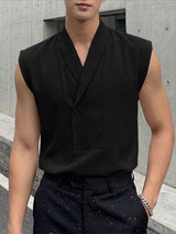 Men's Solid Color Lapel Button Tank SKUL56063