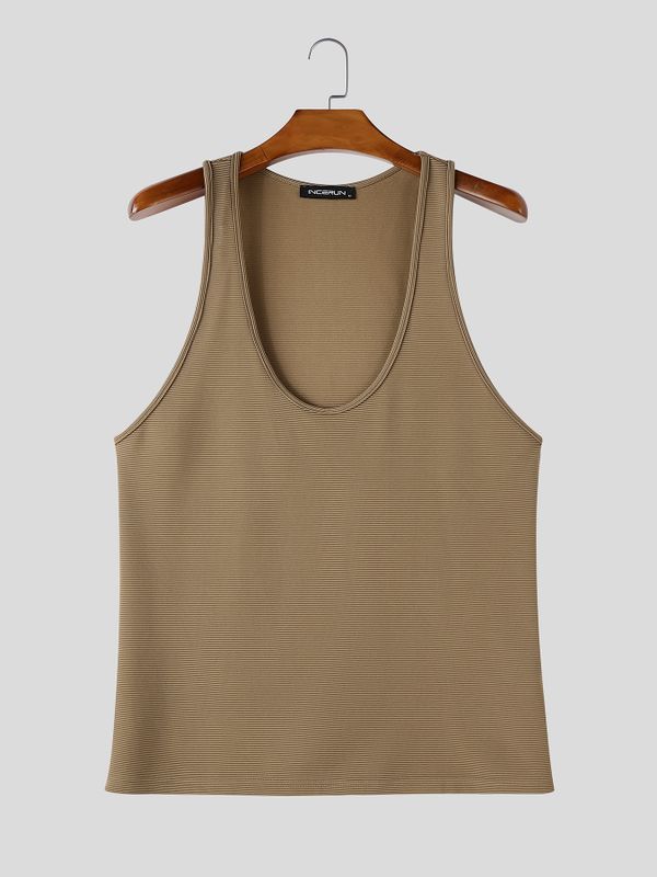 Men's Avant-Garde Plunging Deep U-Neck Ribbed Knit Tank SKUL76586