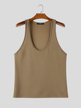Men's Avant-Garde Plunging Deep U-Neck Ribbed Knit Tank SKUL76586