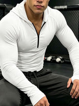 Men's Muscle Bodybuilding Gym Workout Deep Zipper Neck Form-Fitting Hoodie SKUL84617