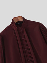 Men's Solid Color Ribbon Pleated Ruffle Long Sleeve Shirt SKUL43737