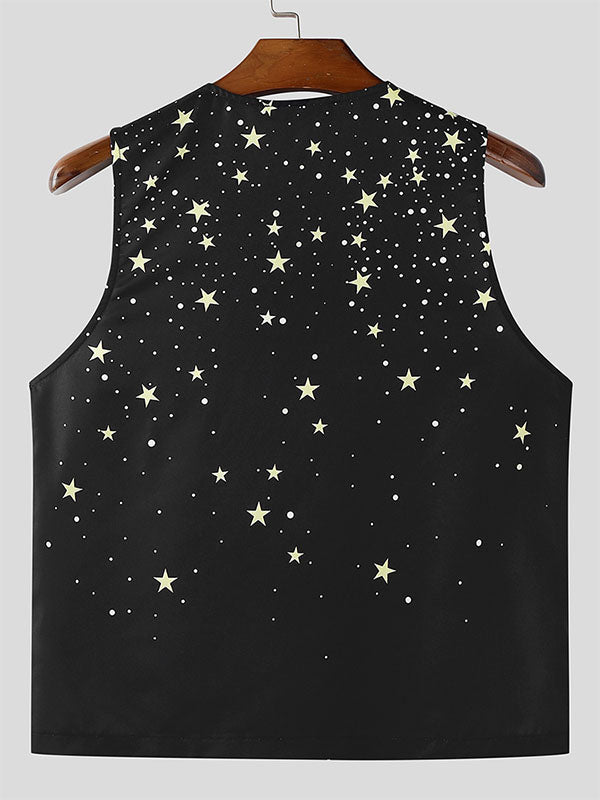 Men's Star Print Cropped Casual Tank SKUL24990