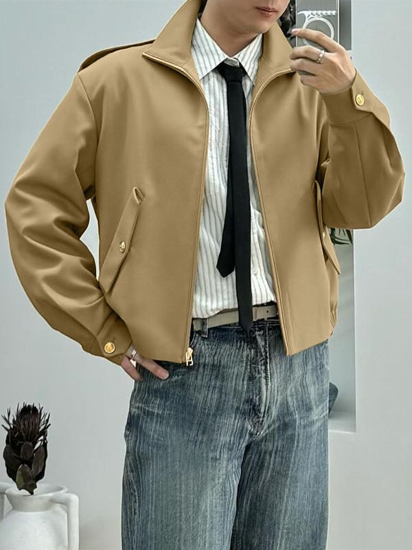 Men's Solid Color Loose Long Sleeve Jacket SKUL42537