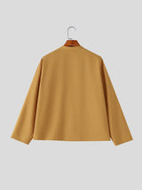 Men's Minimalist Zen Asymmetrical Button Front Stand Collar Loose Shirt SKUL76484