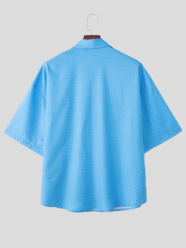 Men's Daily Casual Wear Polka Dot Cartoon Castle Patchwork Oversized Casual Shirt SKUL59596