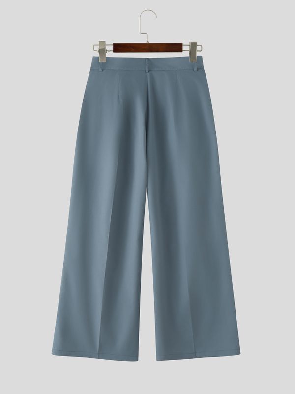 Men's Solid Color Asymmetric Placket Button Casual Pant SKUL60109