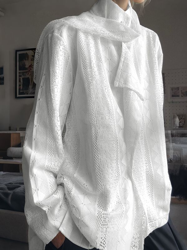 Men's Deconstructed Solid Color Textured Long Sleeve Shirt SKUL36653