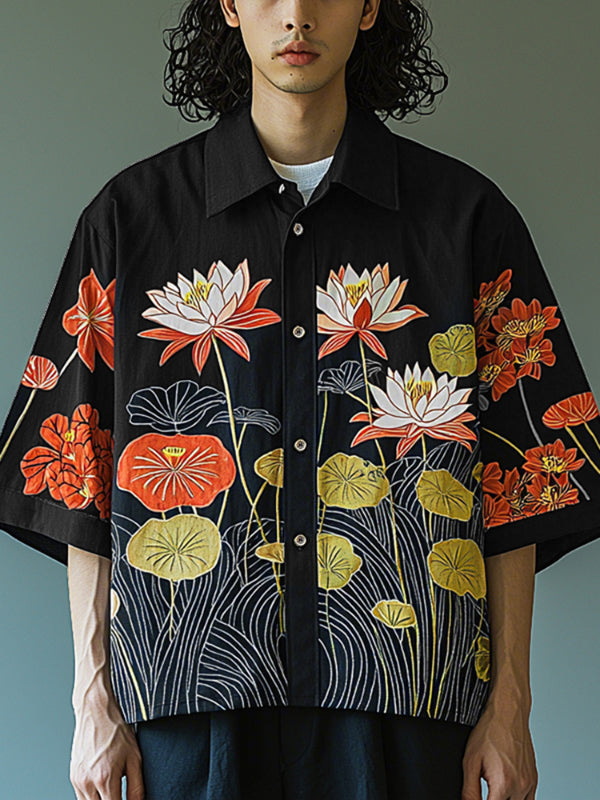 Men's Floral Print Loose Short Sleeve Shirt SKUL19786