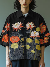 Men's Floral Print Loose Short Sleeve Shirt SKUL19786