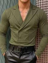 Men's Romantic Avant-Garde Double-Breasted Plunge Muscle-Fit Long Sleeve Shirt SKUL77303