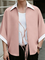 Men's Color Block Drawstring Half Sleeve Cardigan SKUL39360