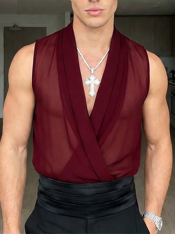 Men's Solid Color Sheer Mesh Tank SKUL54632