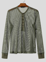 Men's Sheer Mesh Half Placket Long Sleeve T-shirt SKUL48015